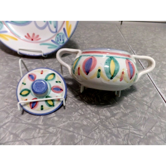 1986 VIETRI ITALY "COLORE" HANDMADE & PAINTED 3PC  DINNER PLATE & SUGAR BOWL SET