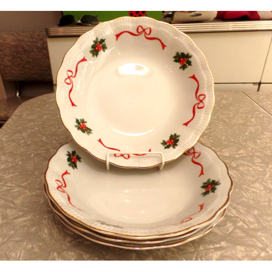 LBRZYCH POLAND FINE CHINA 5 PC BASKET of CHEER SOUP/SALAD BOWL SET