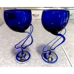 KROSNO JOZEFINA POLAND HAND BLOWN JELLYFISH ART GLASS BUD VASE/ WINE GLASS SET