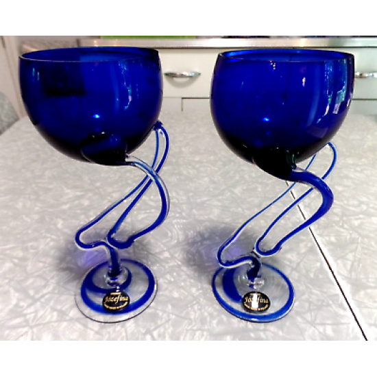 KROSNO JOZEFINA POLAND HAND BLOWN JELLYFISH ART GLASS BUD VASE/ WINE GLASS SET