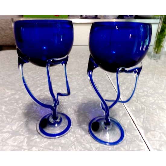 KROSNO JOZEFINA POLAND HAND BLOWN JELLYFISH ART GLASS BUD VASE/ WINE GLASS SET