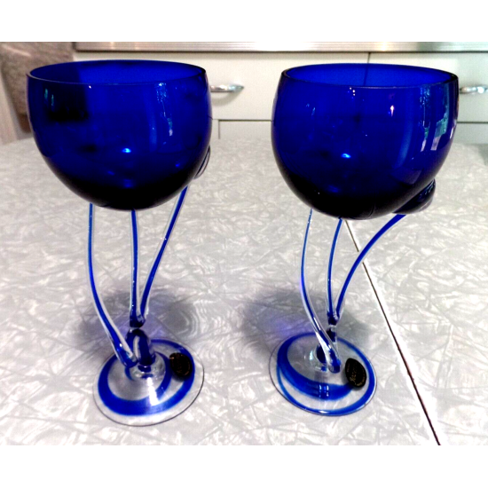 KROSNO JOZEFINA POLAND HAND BLOWN JELLYFISH ART GLASS BUD VASE/ WINE GLASS SET