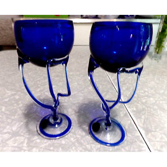 KROSNO JOZEFINA POLAND HAND BLOWN JELLYFISH ART GLASS BUD VASE/ WINE GLASS SET