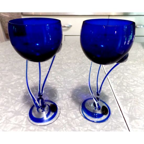 KROSNO JOZEFINA POLAND HAND BLOWN JELLYFISH ART GLASS BUD VASE/ WINE GLASS SET