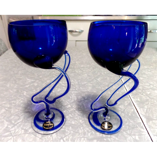 KROSNO JOZEFINA POLAND HAND BLOWN JELLYFISH ART GLASS BUD VASE/ WINE GLASS SET