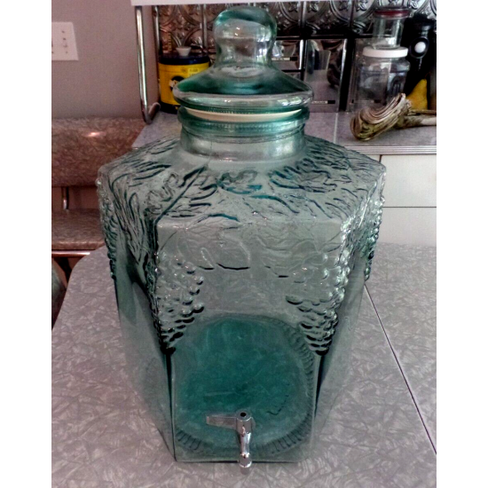 SVE ITALY LARGE HEXAGON "GRAPEVINE" DESIGN 5 + GAL. BEVERAGE DISPENSER w/ SPIGOT