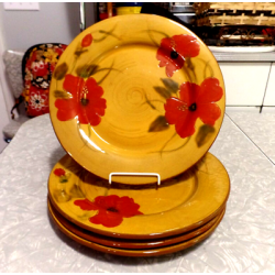 FLEUR de PARADIS for LIVING QUARTERS 4 PC. ROUND HIBISCUS DINNER PLATE SET
