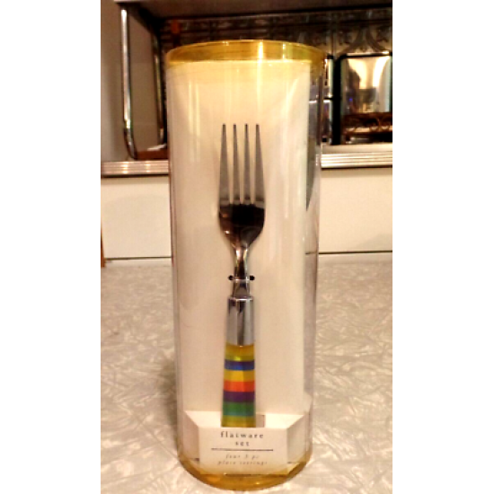 NEW PIER1 IMPORTS RAINBOW COLORED 12 PC. STAINLESS STEEL & ACRYLIC FLATWARE SET