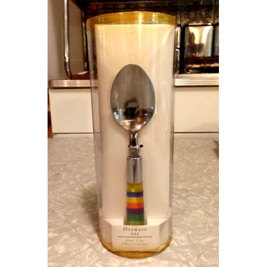 NEW PIER1 IMPORTS RAINBOW COLORED 12 PC. STAINLESS STEEL & ACRYLIC FLATWARE SET