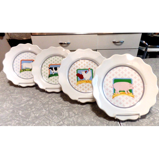 VINTAGE 1981 VANDOR FARM COUNTRY COLLECTION PELZMAN 4 PC. LUNCHEON PLATE SET