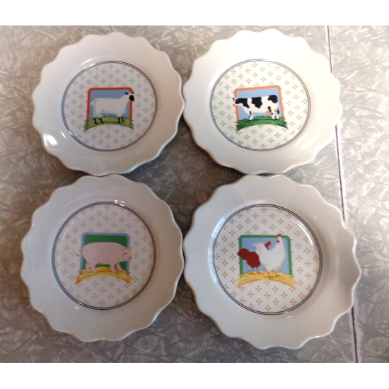 VINTAGE 1981 VANDOR FARM COUNTRY COLLECTION PELZMAN 4 PC. LUNCHEON PLATE SET