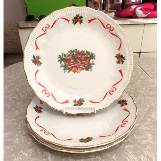 LBRZYCH POLAND FINE CHINA 3 PC "BASKET of CHEER" DINNER PLATE SET