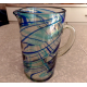 MEXICO HAND BLOWN GLASS BLUE SWIRL PATTERN STRAIGHT SIDED 64 oz PITCHER