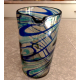MEXICO HAND BLOWN GLASS BLUE SWIRL PATTERN STRAIGHT SIDED 64 oz PITCHER