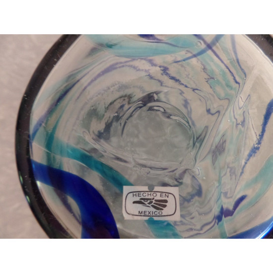 MEXICO HAND BLOWN GLASS BLUE SWIRL PATTERN STRAIGHT SIDED 64 oz PITCHER