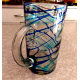 MEXICO HAND BLOWN GLASS BLUE SWIRL PATTERN STRAIGHT SIDED 64 oz PITCHER