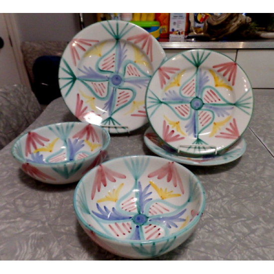 VIETRI ITALY 5PC. 1986 HANDMADE & PAINTED DINNERWARE SET in the "COLORE" PATTERN