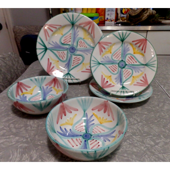 VIETRI ITALY 5PC. 1986 HANDMADE & PAINTED DINNERWARE SET in the "COLORE" PATTERN