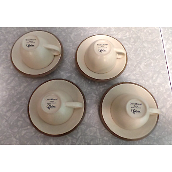 CRATE & BARREL 8 PC. CUP AND SAUCER SET in the "DUNE" PATTERN