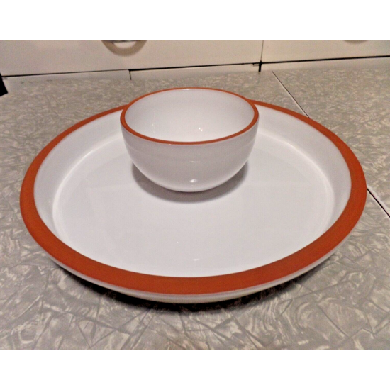 VERY RARE 2 PC. DANSK PORTUGAL X-LARGE CHIP/VEGETABLE DIP SET W/TERRA COTTA EDGE