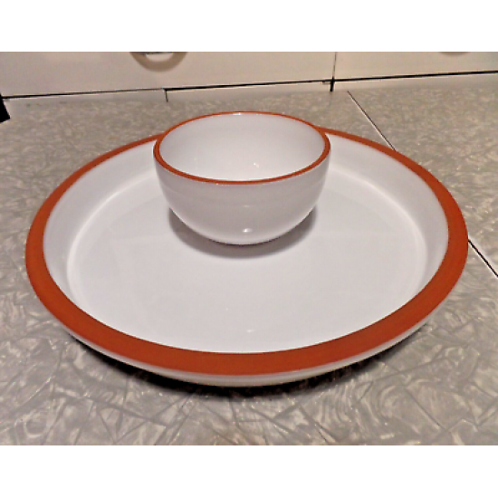 VERY RARE 2 PC. DANSK PORTUGAL X-LARGE CHIP/VEGETABLE DIP SET W/TERRA COTTA EDGE