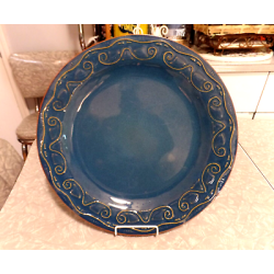 PIER 1 STONEWARE "TUNISIA"  13 1/4"" SCROLL PATTERN SERVING/CHOP PLATE