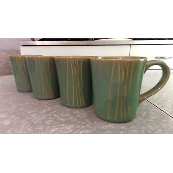 K-N KAREN NEUBURGER 16 OZ. SAGE 4 PC. COFFEE/TEA MUG SET in the "WILLOW" PATTERN
