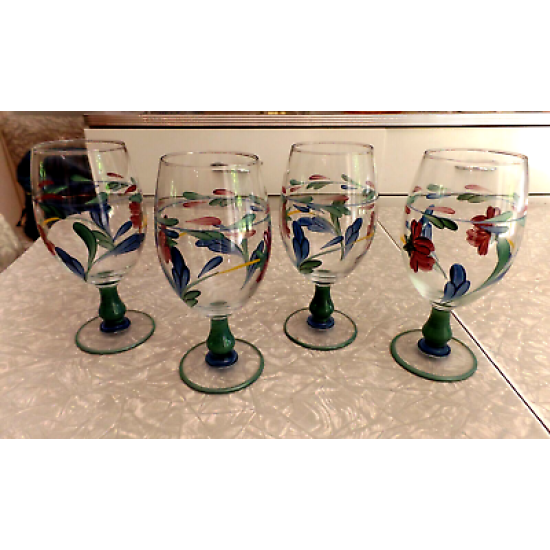 LENOX "POPPIES on BLUE" PATTERN 4 PC. HAND PAINTED ICED TEA/WATER GOBLET SET