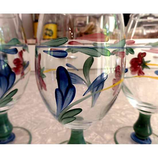 LENOX "POPPIES on BLUE" PATTERN 4 PC. HAND PAINTED ICED TEA/WATER GOBLET SET
