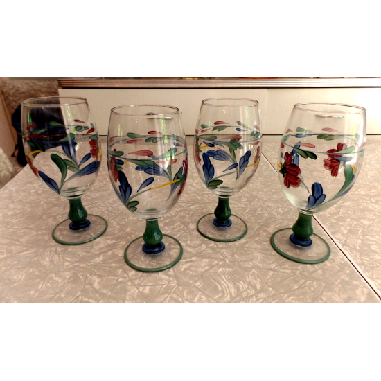 LENOX "POPPIES on BLUE" PATTERN 4 PC. HAND PAINTED ICED TEA/WATER GOBLET SET