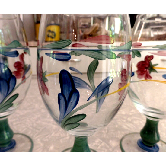 LENOX "POPPIES on BLUE" PATTERN 4 PC. HAND PAINTED ICED TEA/WATER GOBLET SET