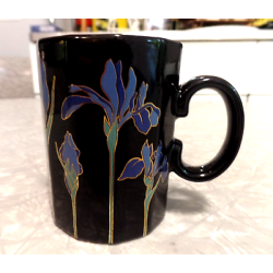 VINTAGE OTAGIRI JAPAN "BLUE IRIS" BLACK COFFEE/TEA MUG CUP
