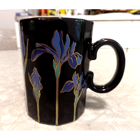 VINTAGE OTAGIRI JAPAN "BLUE IRIS" BLACK COFFEE/TEA MUG CUP