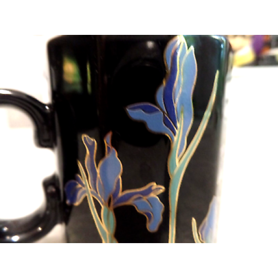 VINTAGE OTAGIRI JAPAN "BLUE IRIS" BLACK COFFEE/TEA MUG CUP