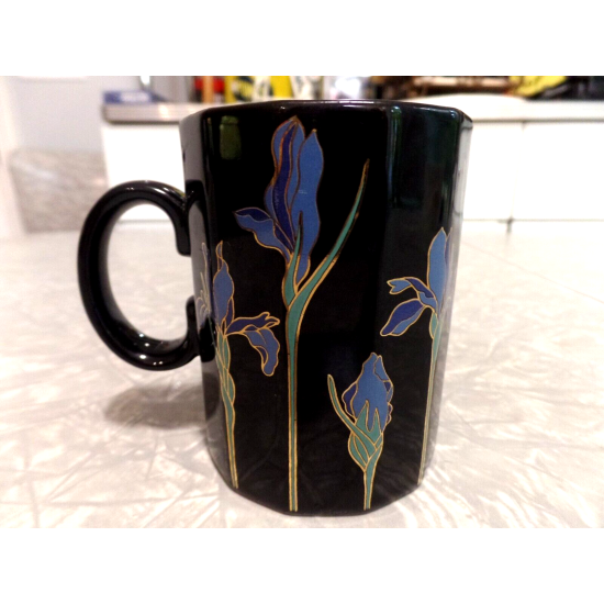 VINTAGE OTAGIRI JAPAN "BLUE IRIS" BLACK COFFEE/TEA MUG CUP