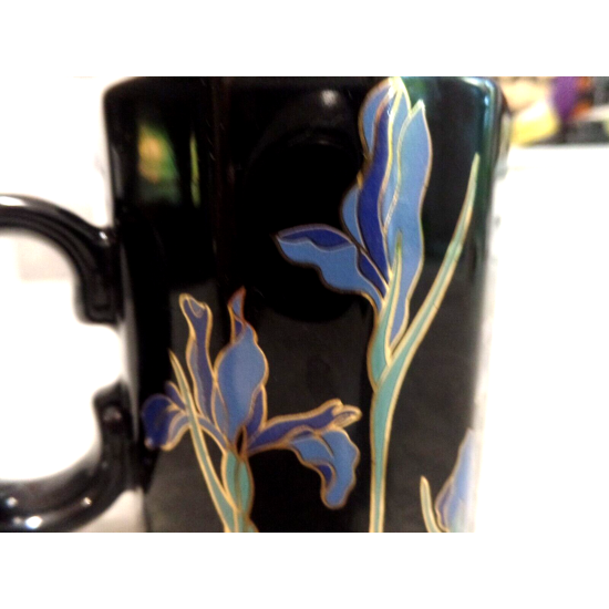 VINTAGE OTAGIRI JAPAN "BLUE IRIS" BLACK COFFEE/TEA MUG CUP