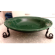 LONGABERGER POTTERY GREEN "WOVEN TRADITIONS" SERVING BOWL W/ FOOTED METAL STAND