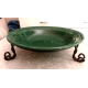 LONGABERGER POTTERY GREEN "WOVEN TRADITIONS" SERVING BOWL W/ FOOTED METAL STAND