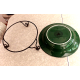 LONGABERGER POTTERY GREEN "WOVEN TRADITIONS" SERVING BOWL W/ FOOTED METAL STAND
