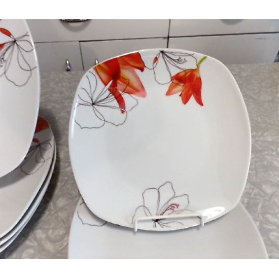TABLETOPS GALLERY 6 PC. PORCELAIN DINNERWARE SET in the RED "LILY" PATTERN