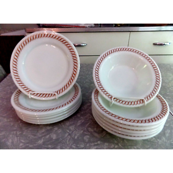 PYREX TABLEWARE by CORNING 12 PC. DINNERWARE SET in the "REGENCY" SCROLL PATTERN