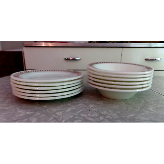PYREX TABLEWARE by CORNING 12 PC. DINNERWARE SET in the "REGENCY" SCROLL PATTERN