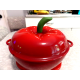 TECHNIQUE CAST IRON ENAMELWARE 2 QUART "TOMATO" SHAPED CASSEROLE DISH with LID