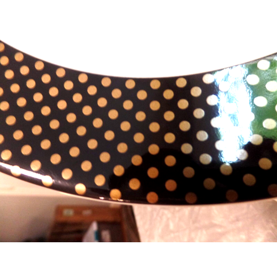 STEELITE ENGLAND 4 PC. GOLD DOTS on a BLACK RIM DINNER PLATE SET