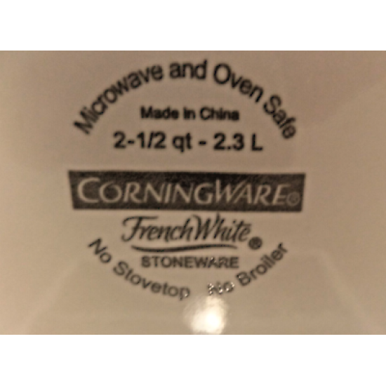 CORNINGWARE STONEWARE FRENCH WHITE 2.5 QT. ROUND CASSEROLE DISH