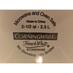 CORNINGWARE STONEWARE FRENCH WHITE 2.5 QT. ROUND CASSEROLE DISH