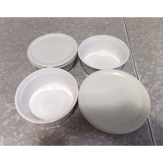 6 PC. CORNING F-16-B FRENCH WHITE 16 OZ. ROUND CASSEROLE DISHES W/STORAGE LIDS