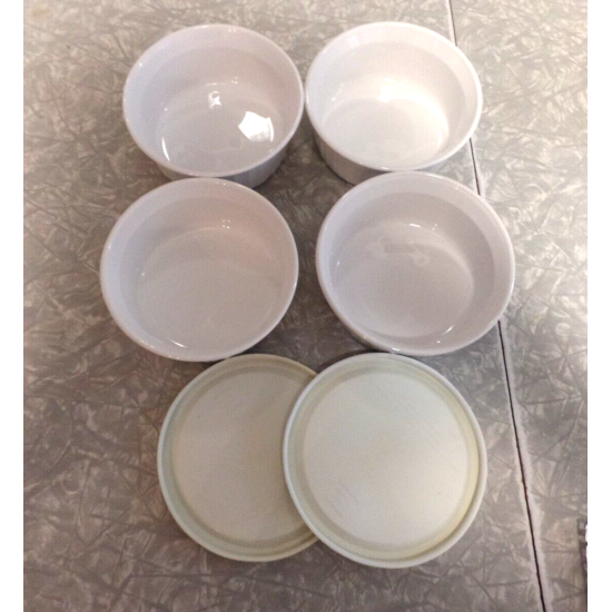 6 PC. CORNING F-16-B FRENCH WHITE 16 OZ. ROUND CASSEROLE DISHES W/STORAGE LIDS