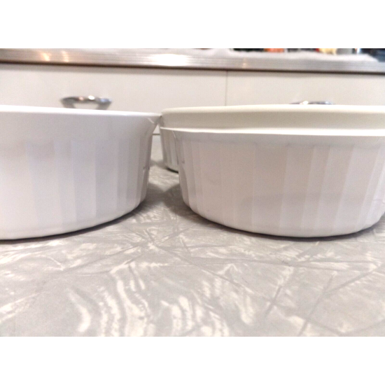 6 PC. CORNING F-16-B FRENCH WHITE 16 OZ. ROUND CASSEROLE DISHES W/STORAGE LIDS
