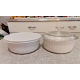 4 PC. CORNINGWARE STONEWARE FRENCH WHITE 1.5 QT. ROUND CASSEROLE SET W/LIDS